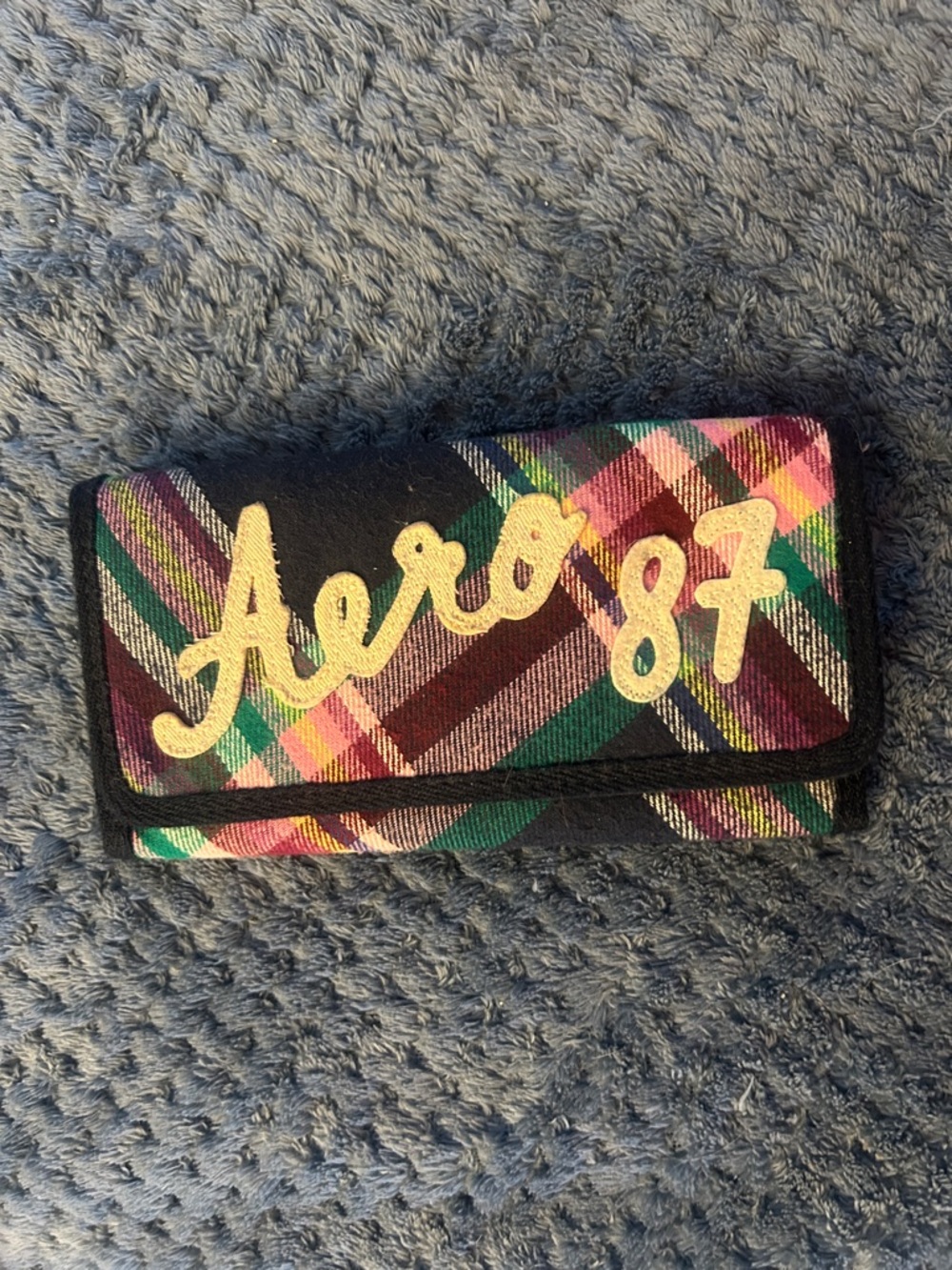 Aeropostale Plaid Trifold Wallet with Gold Script Logo
